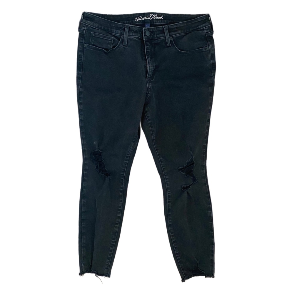 Universal Thread Black Distressed Mid Rise Stretch Skinny Jeans Size 12
